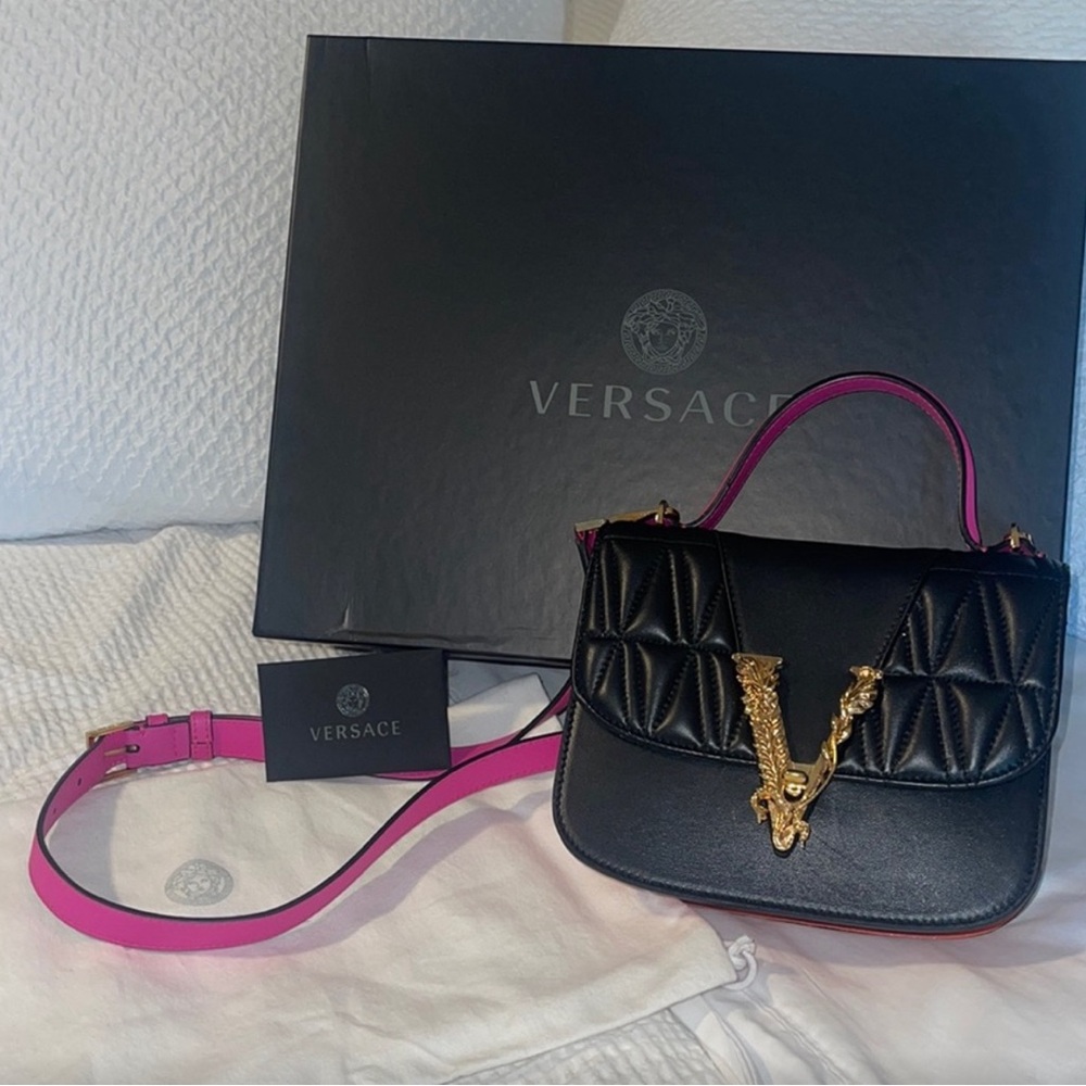 Versace Black Crossbody Bag with Pink Accents